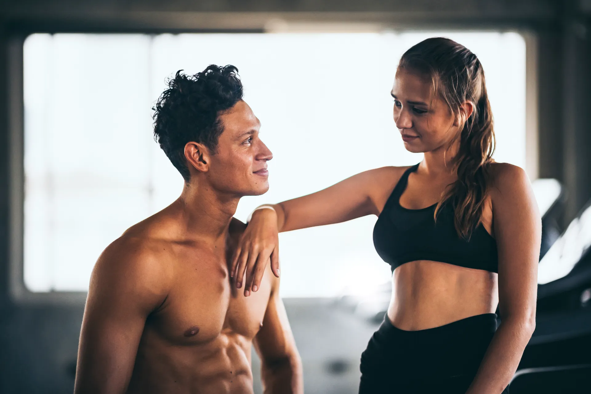 fitness couple woman and man in sport gym utc